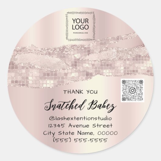 Sticker Rond Merci Cosmetic Logo QR Code Rose Blush (Devant)
