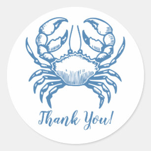 Sticker Rond Merci côtier minimaliste du crabe bleu