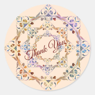 Sticker Rond MERCI Couleurs arc-en-ciel Feuilles Vignes