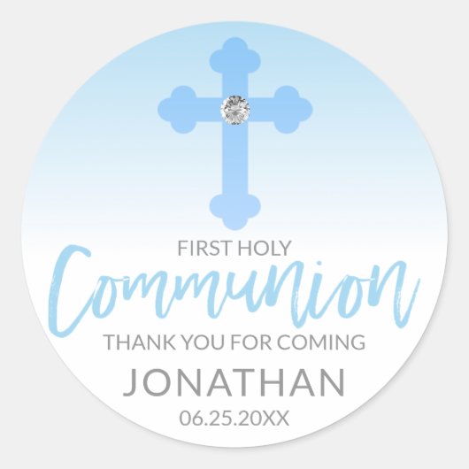 Sticker Rond Merci croisé bleu blanc moderne de garçon de (Devant)