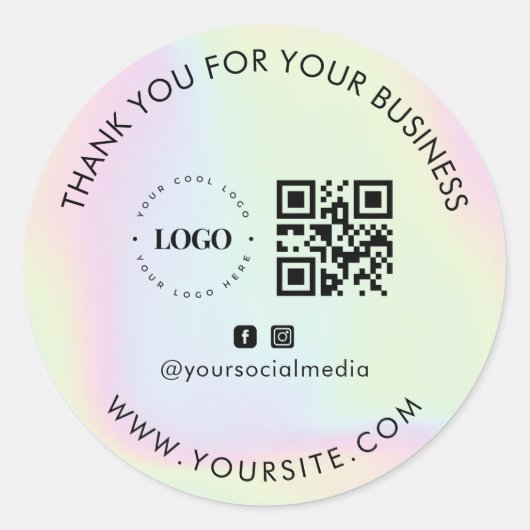 Sticker Rond Merci Custom Company Logo QR Code Social Media (Devant)