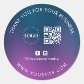 Sticker Rond Merci Custom Company Logo QR Code Social Media (Devant)