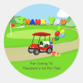 Sticker Rond Merci Cute 1er anniversaire Red Golf Cart Boy's (Devant)