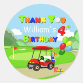 Sticker Rond Merci Cute 4e anniversaire Red Golf Cart Boy's (Devant)