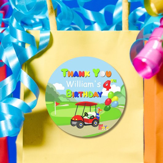 Sticker Rond Merci Cute 4e anniversaire Red Golf Cart Boy's