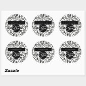 Sticker Rond Merci d'affaires Doodle Curls Noir et Blanc (Feuille)
