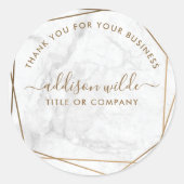 Sticker Rond Merci d'affaires du Marbre blanc géométrique Or (Devant)