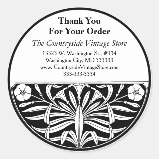 Sticker Rond Merci d'affaires florales Art déco Retro (Devant)