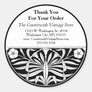 Sticker Rond Merci d'affaires florales Art déco Retro