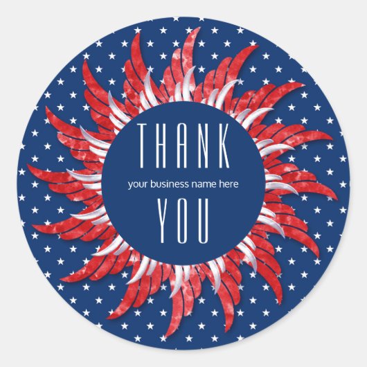 Sticker Rond Merci d'affaires Patriotic Rouge Blanc et Bleu (Devant)