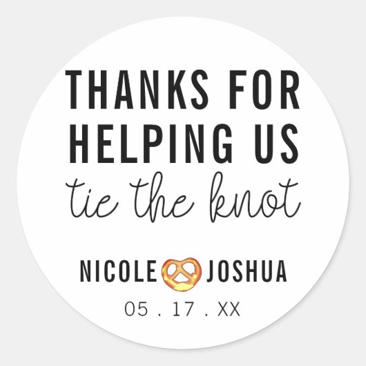 Sticker Rond Merci d'aider la Cravate le Mariage Knot Pretzel