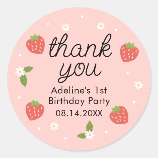 Sticker Rond Merci d'anniversaire aux fraises (Devant)