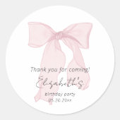 Sticker Rond Merci d'anniversaire de la Bow rose (Devant)