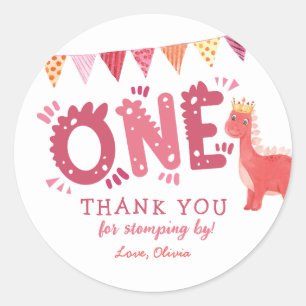Sticker Rond Merci d'anniversaire de la fille Dinosaur