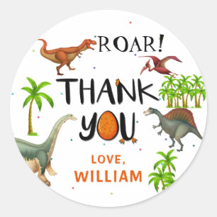 Sticker Rond Merci d'anniversaire de la jungle de Roar Dinosaur