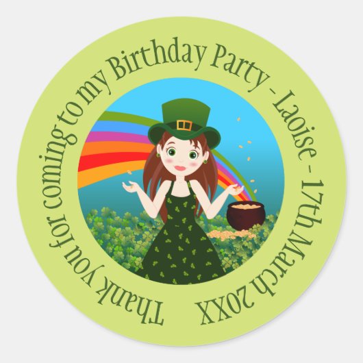 Sticker Rond Merci d'anniversaire de Saint Patrick (Devant)