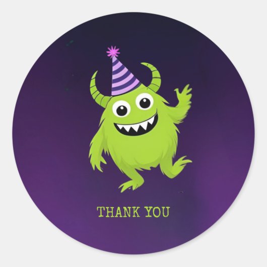 Sticker Rond Merci d'anniversaire du Monster vert (Devant)