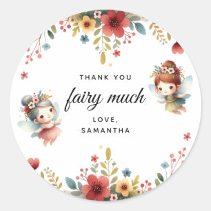 Sticker Rond Merci d'anniversaire Enchanted Fairy Garden Girl