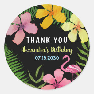 Sticker Rond Merci d'anniversaire Flamant Tropical
