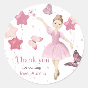 Sticker Rond Merci d'anniversaire rose Ballerina