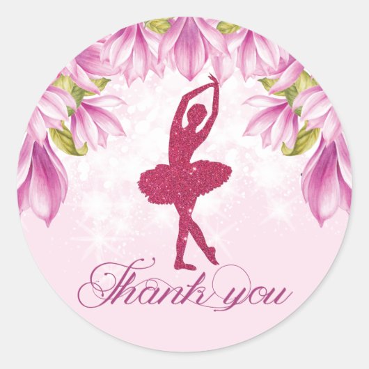Sticker Rond Merci d'anniversaire rose Ballerina (Devant)