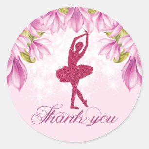 Sticker Rond Merci d'anniversaire rose Ballerina