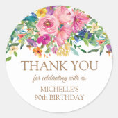 Sticker Rond Merci d'anniversaire rose jaune (Devant)