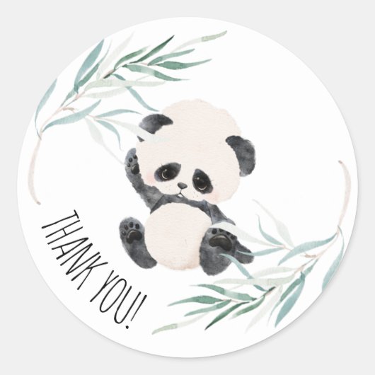 Sticker Rond Merci d'aquarelle de Baby shower Panda Unisex (Devant)