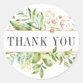 Sticker Rond Merci d'aquarelle de feuillage vert sauvage (Devant)