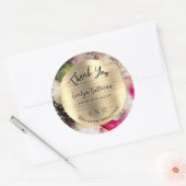 Sticker Rond Merci d'aquarelle rose et vert parties scintillant (Enveloppe)