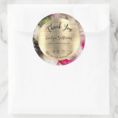 Sticker Rond Merci d'aquarelle rose et vert parties scintillant (Sac)