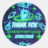 Sticker Rond Merci d'astronaute spatial bleu vert néon brillant (Devant)