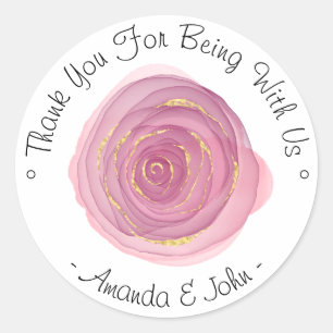 Sticker Rond Merci d'avoir été avec nous Nom Rose Rose Blanche