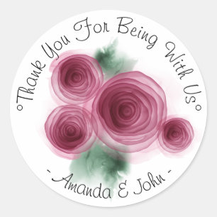 Sticker Rond Merci d'avoir été avec nous Nom Roses roses