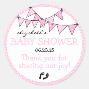 Sticker Rond Merci de Baby shower à soute à pois rose