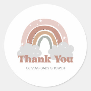 Sticker Rond Merci de Baby shower arc-en-ciel Boho
