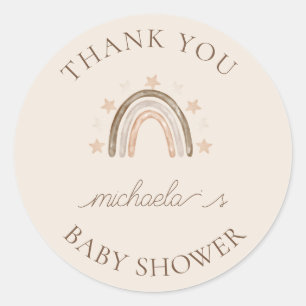 Sticker Rond Merci de Baby shower arc-en-ciel Boho personnalisé