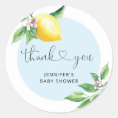 Sticker Rond Merci de baby shower au citron bleu (Devant)