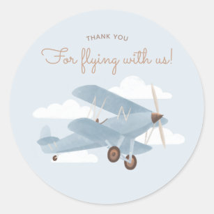 Sticker Rond Merci de Baby shower avion de voyage