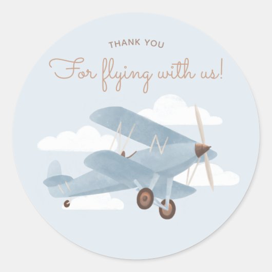 Sticker Rond Merci de Baby shower avion de voyage (Devant)