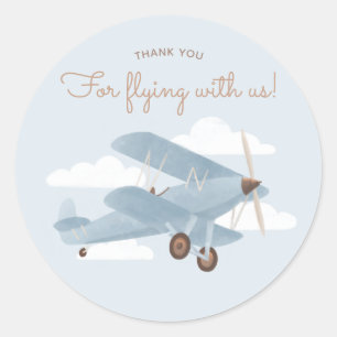 Sticker Rond Merci de Baby shower avion de voyage
