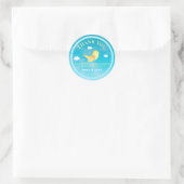 Sticker Rond ** Merci de Baby shower bleu Birdie Jaune (Sac)