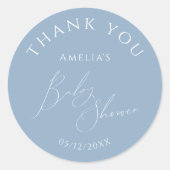 Sticker Rond Merci de Baby shower bleu blanc blanc (Devant)