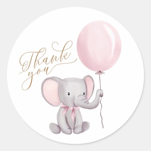 Sticker Rond Merci de Baby shower bleu rose Eléphant (Devant)