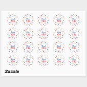 Sticker Rond Merci de Baby shower bleu rouge jaune Confetti (Feuille)