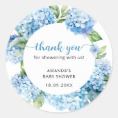 Sticker Rond Merci de Baby shower Blue Hydrangea (Devant)