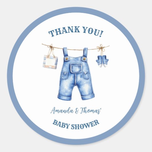 Sticker Rond Merci de Baby shower Blue Jean Denim (Devant)