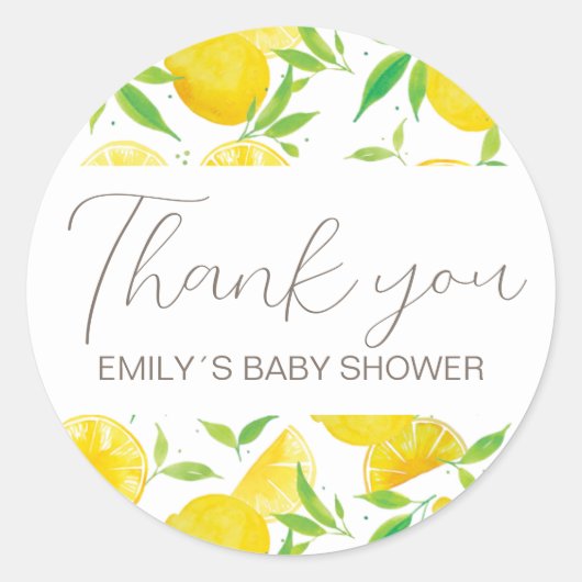Sticker Rond Merci de Baby shower Citron Citrus (Devant)