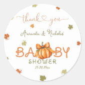 Sticker Rond Merci de Baby shower Citrouille (Devant)