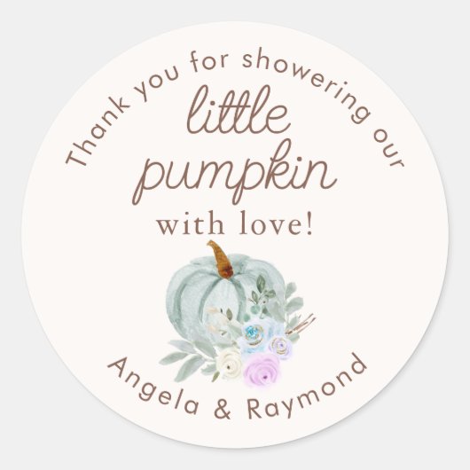 Sticker Rond Merci de Baby shower Citrouille (Devant)